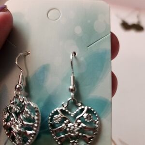 Silver tone heart earrings